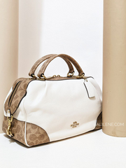 Coach Lane Satchel With Signature Canvas Blocking Tan Chalk