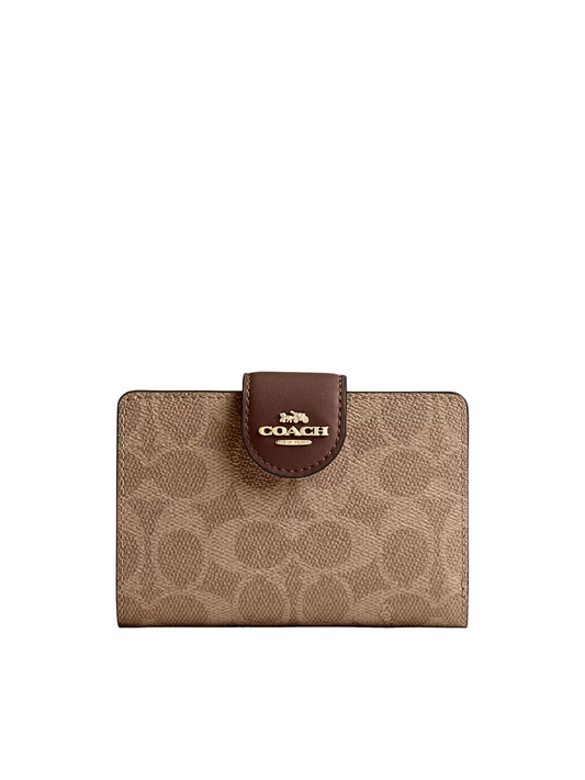 Coach-Medium-Corner-Zip-Wallet-In-Signature-Canvas-Tan-Brown