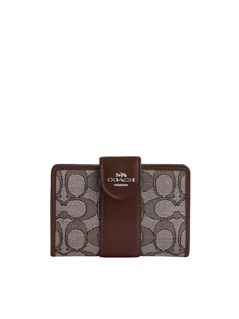 Coach Medium Corner Zip Wallet In Signature Jacquard Oak Maple Balilene