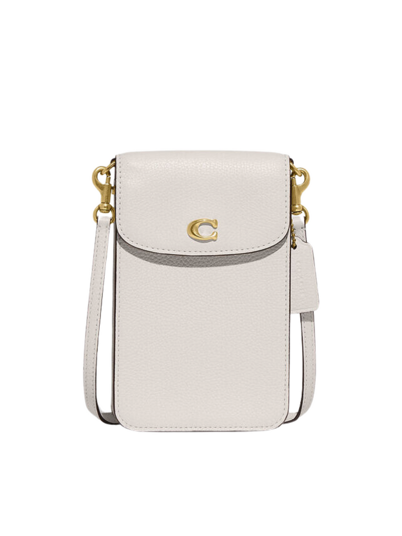 Coach Polished Pebble Leather Phone Crossbody Bag Chalk Balilene