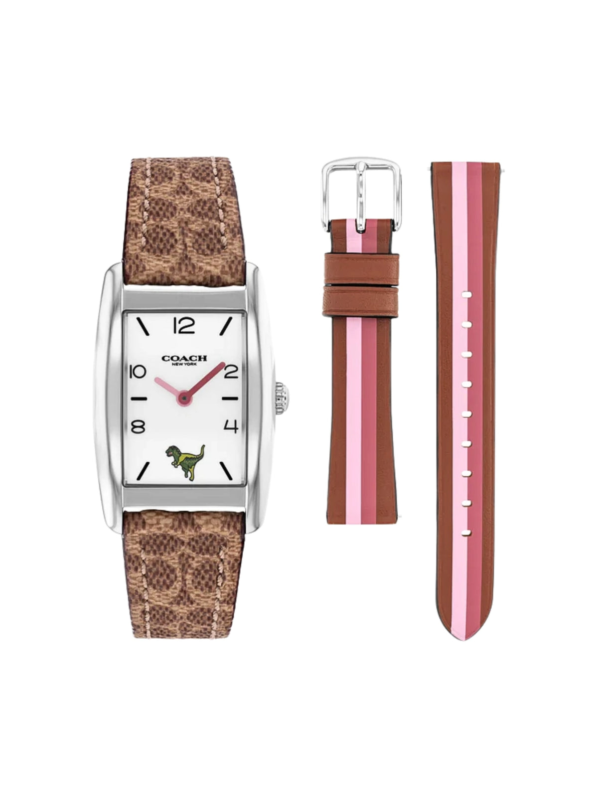 Coach-Reese-Quartz-Watch-24mm-Khaki-With-Interchangeable-Pink-Striped-Leather-Strap