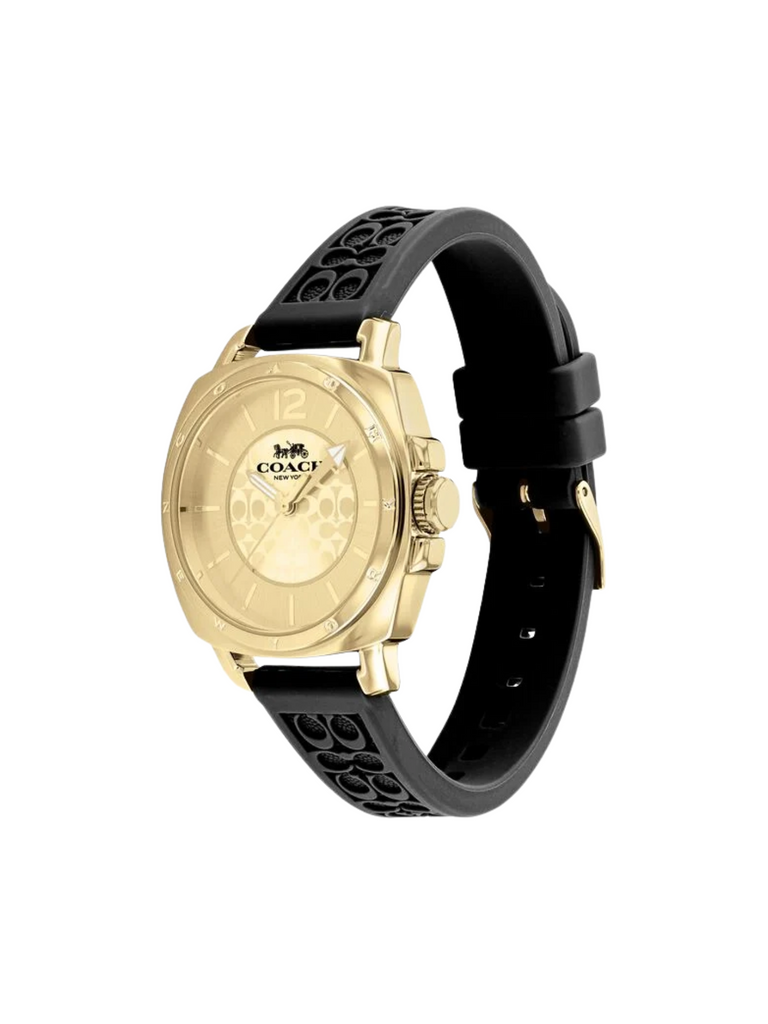 Coach-Signature-Embossed-Boyfriend-Rubber-Strap-Black-Gold-Dial