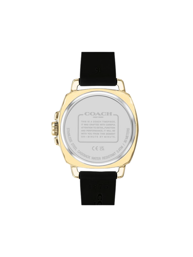 Coach-Signature-Embossed-Boyfriend-Rubber-Strap-Black-Gold-Dial