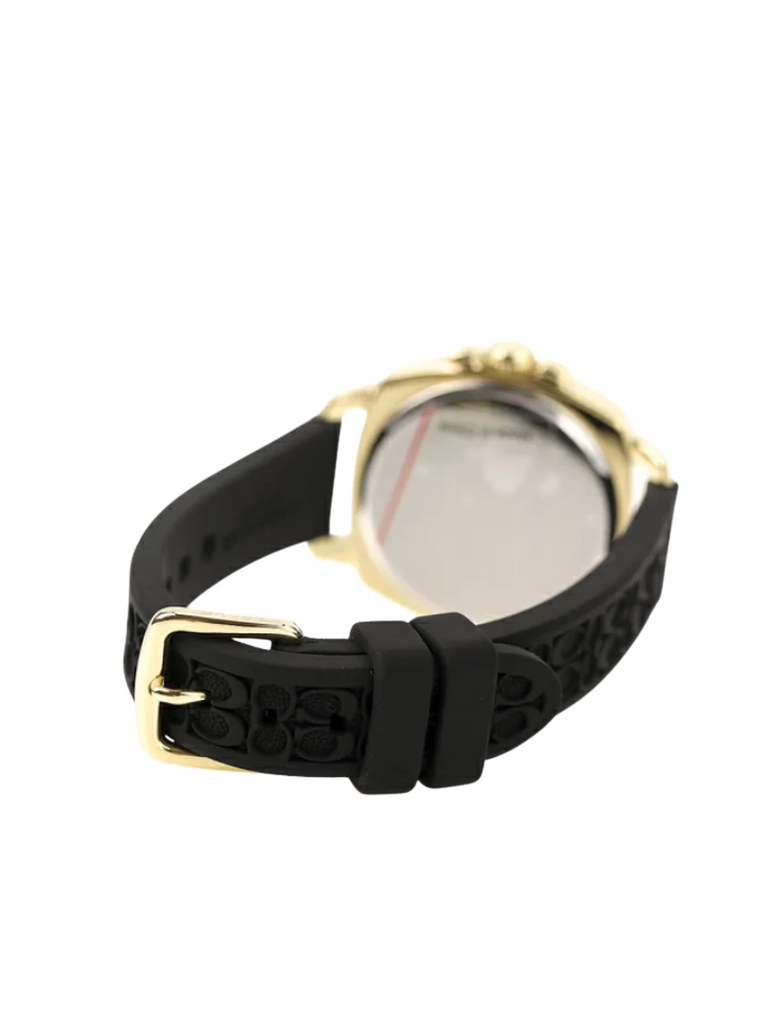 Coach-Signature-Embossed-Boyfriend-Rubber-Strap-Black-Gold-Dial