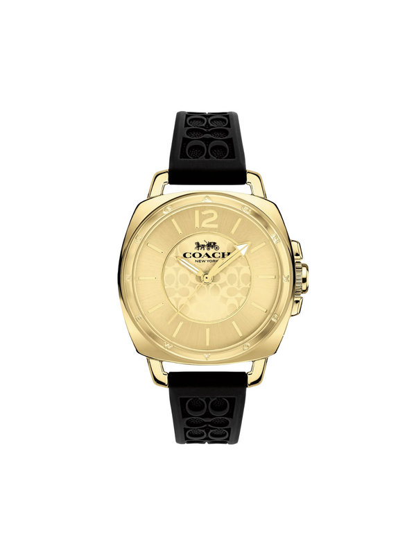 Coach-Signature-Embossed-Boyfriend-Rubber-Strap-Black-Gold-Dial