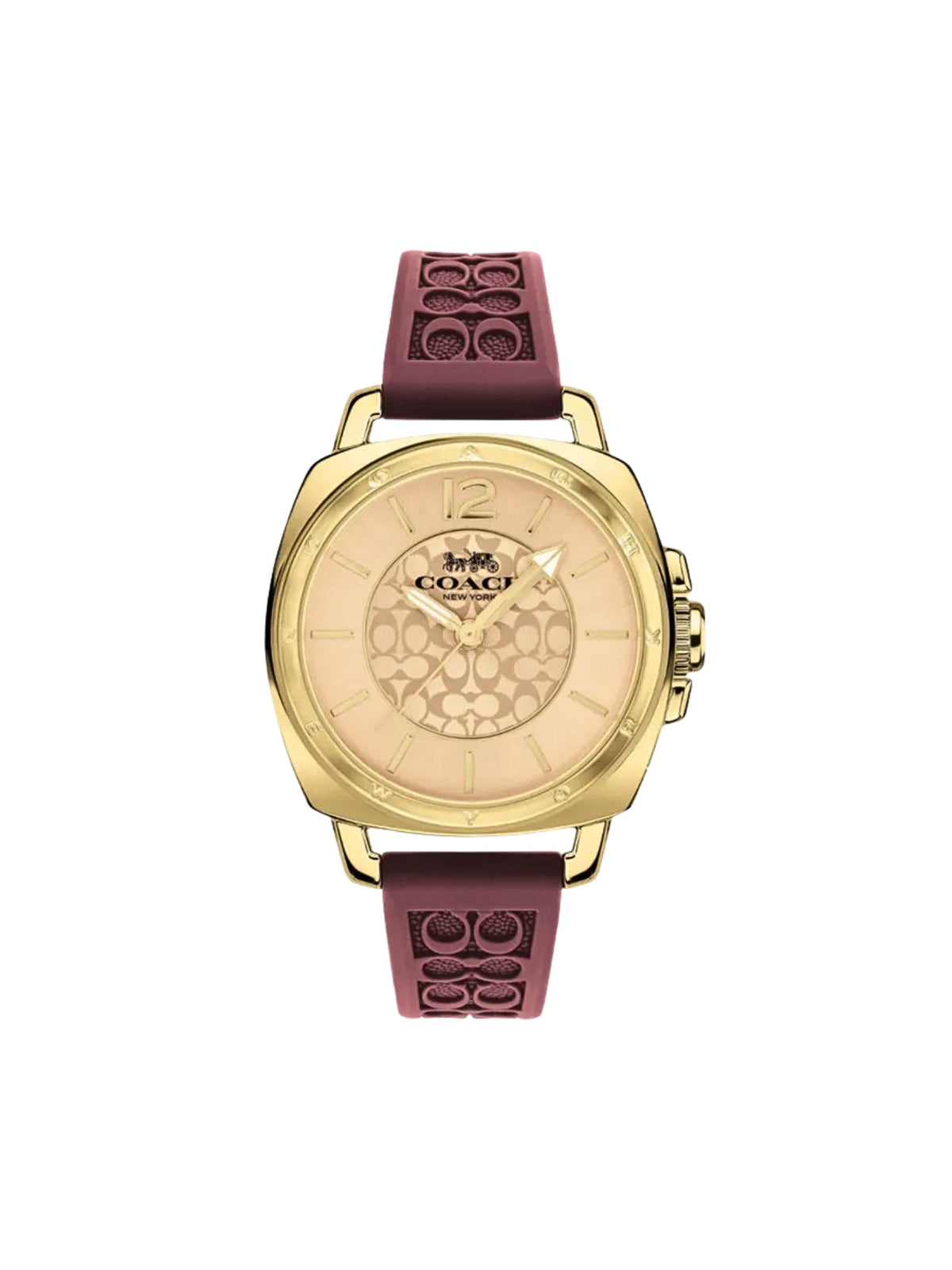 Coach-Signature-Embossed-Boyfriend-Rubber-Strap-Burgundy-Gold-Dial-14504178