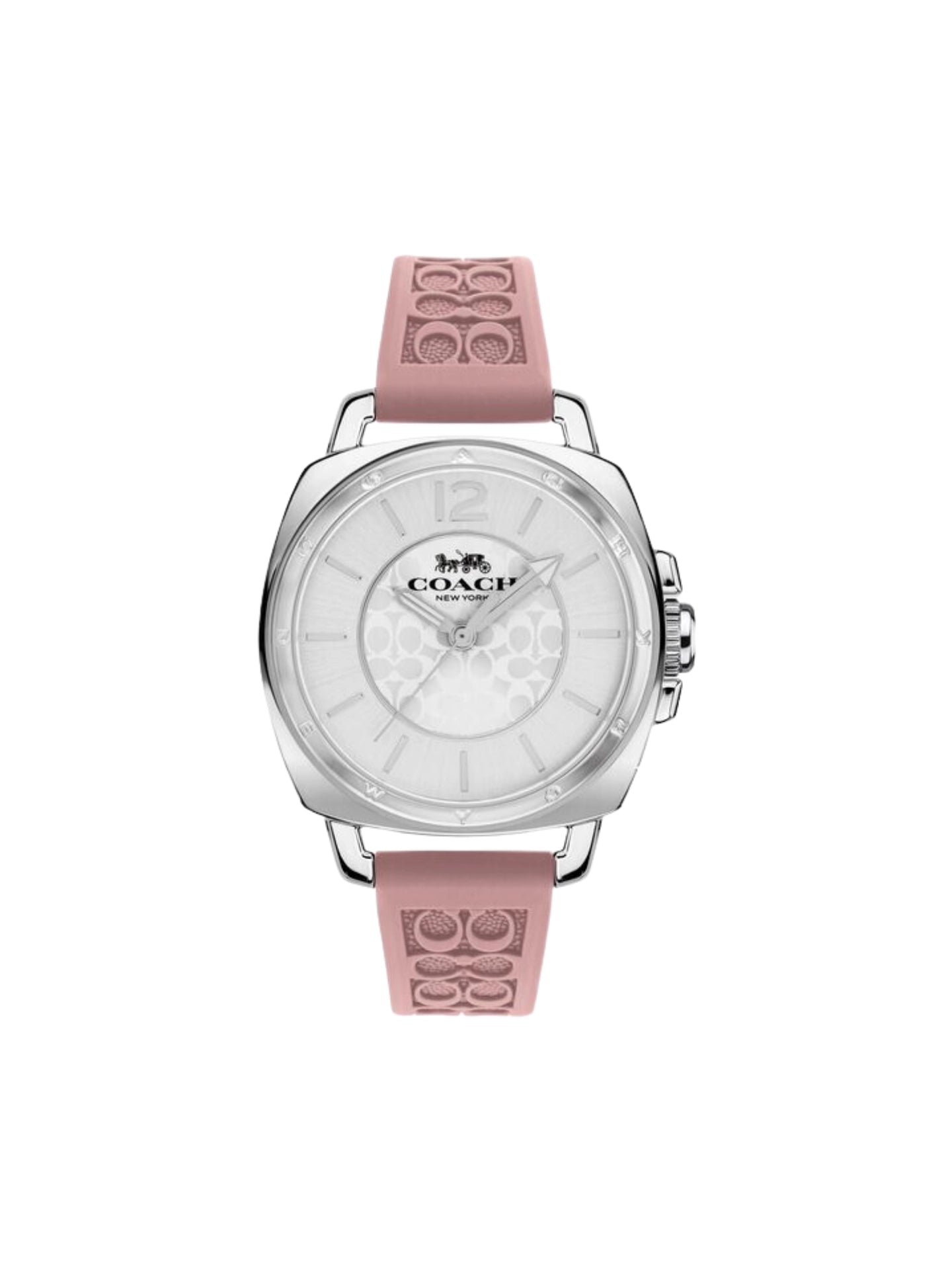 Coach Signature Embossed Boyfriend Rubber Strap Silver Pink