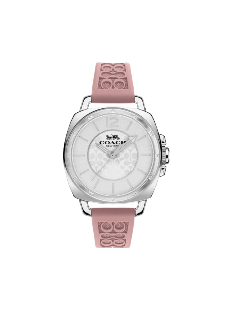 Coach Signature Embossed Boyfriend Rubber Strap Silver Pink Balilene