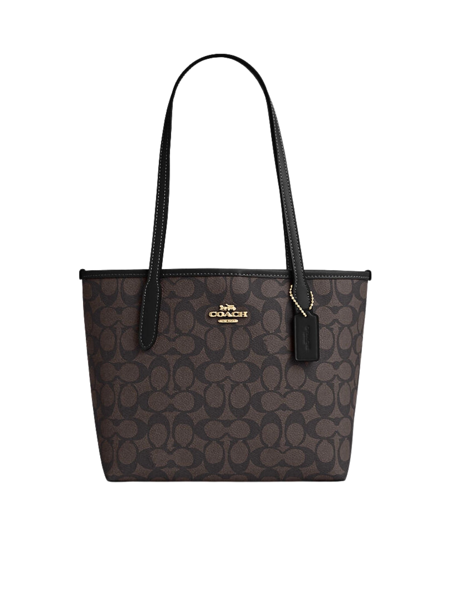 Coach-Small-City-Tote-Bag-In-Signature-Canvas-Walnut-Black