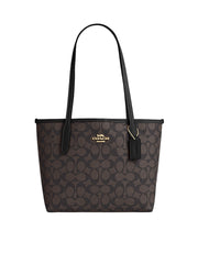Coach-Small-City-Tote-Bag-In-Signature-Canvas-Walnut-Black