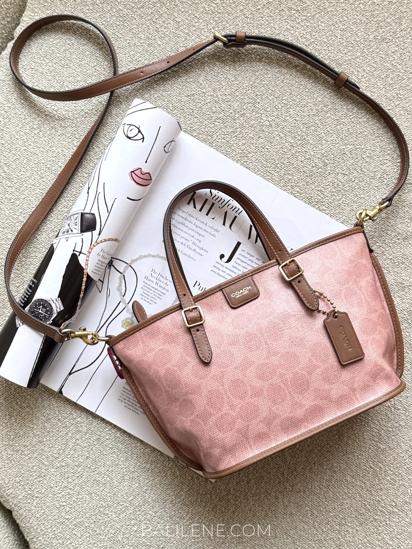 Coach Taxi Tote Bag 21 In Signature Canvas Pink Sable