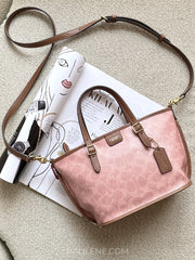 Coach Taxi Tote Bag 21 In Signature Canvas Pink Sable