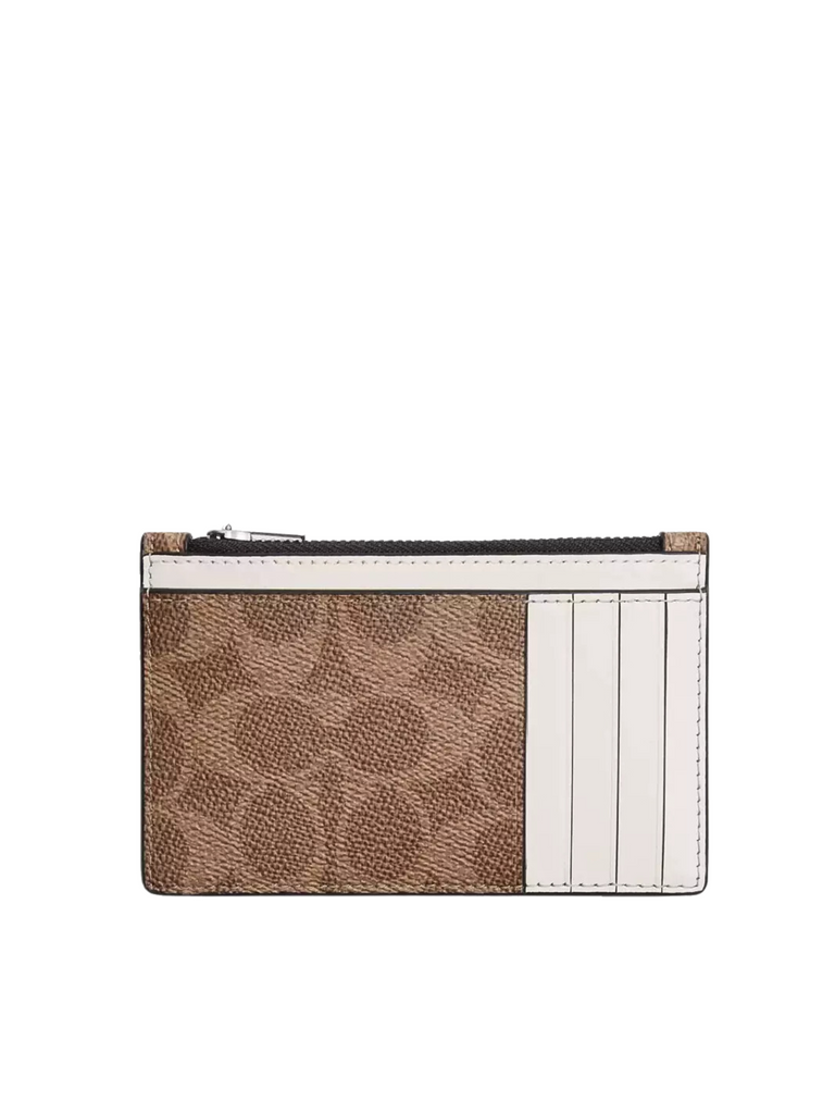 Coach CV764 Zip Card Case In Signature Canvas Tan Chalk Balilene