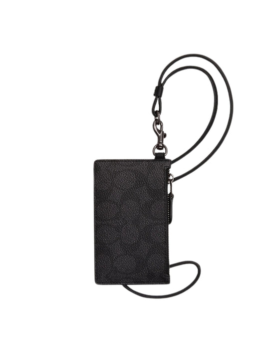 Coach-Zip-Lanyard-Card-Case-In-Signature-Canvas-Charcoal-Black