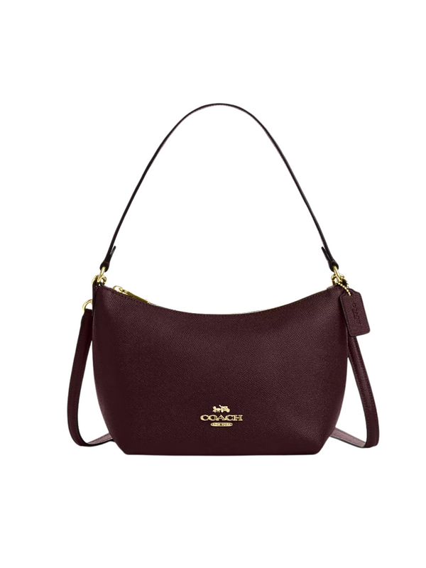 Coach-Zip-Shoulder-Bag-Crossgrain-Leather-Merlot