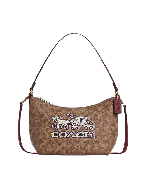 Coach-Zip-Top-Shoulder-Bag-In-Signature-Canvas-With-Horse-And-Carriage-Print-Tan-Black-Cherry