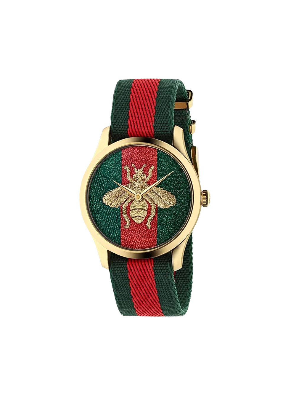 Gucci-G-Timeless-Bee-Red-Green-Dial-Two-Tone-Nylon-Strap-Watch