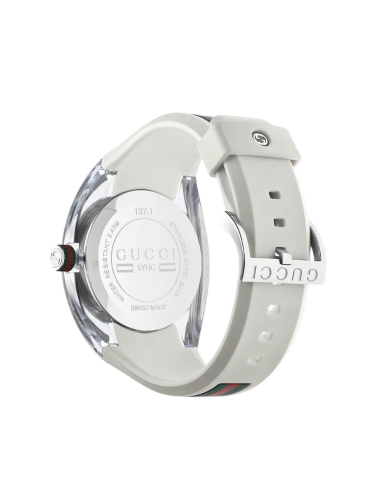 Gucci-Sync-Stainless-Steel-Silver-White-Rubber-Strap-Watch