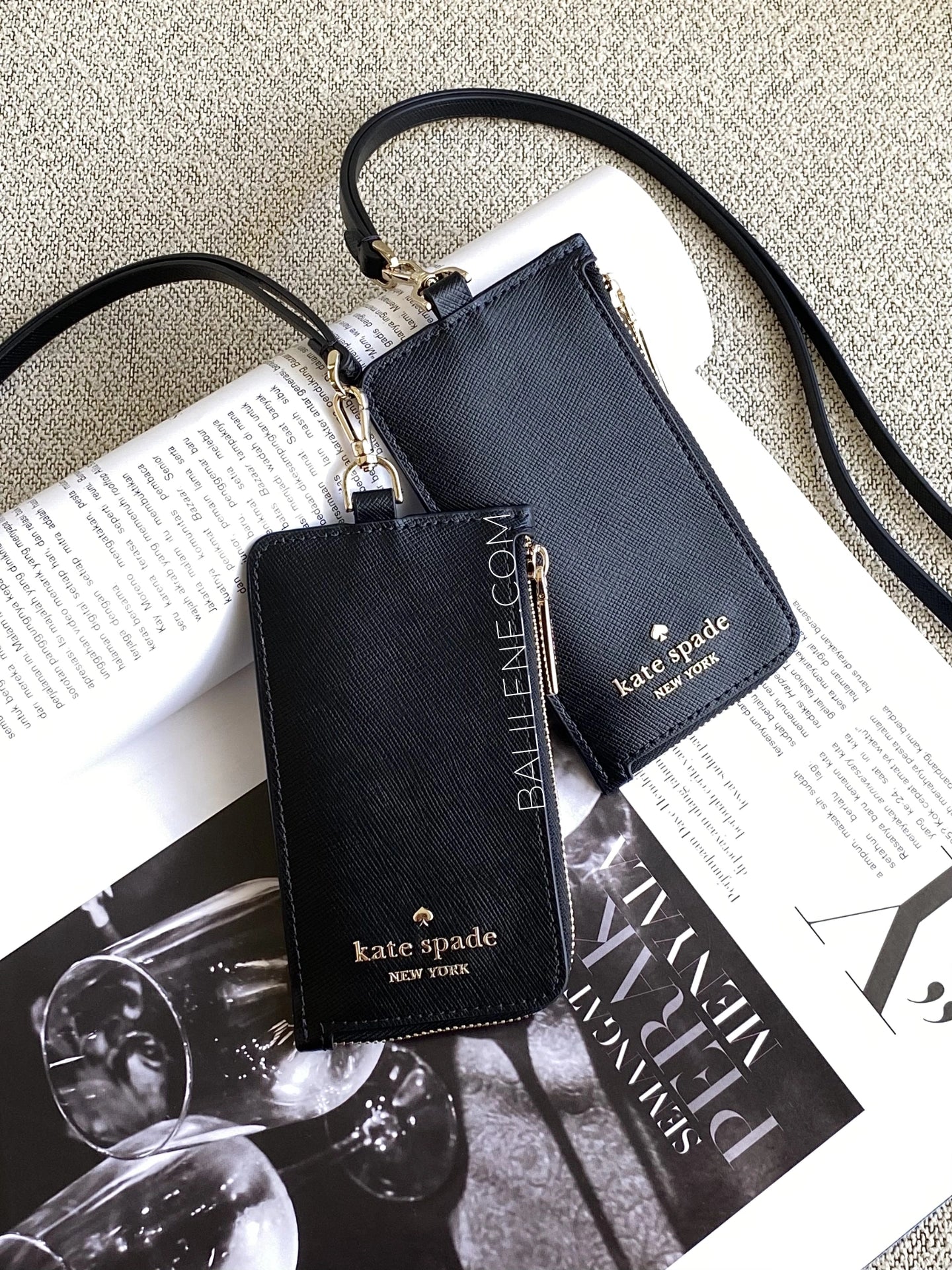 Kate-Spade-Card-Case-Lanyard-Black-balilene