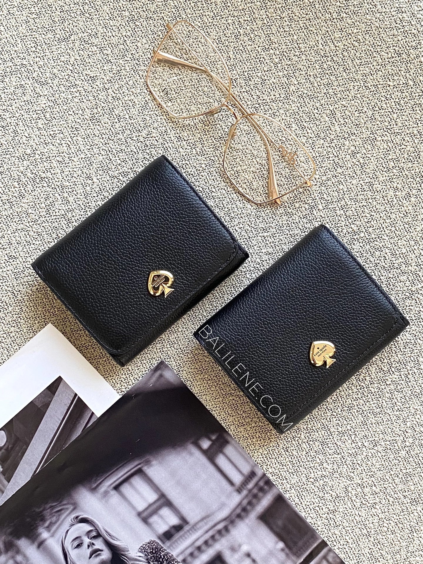 Kate-Spade-Kayla-Pebbled-Leather-Small-L-Zip-Wallet-Black-balilene