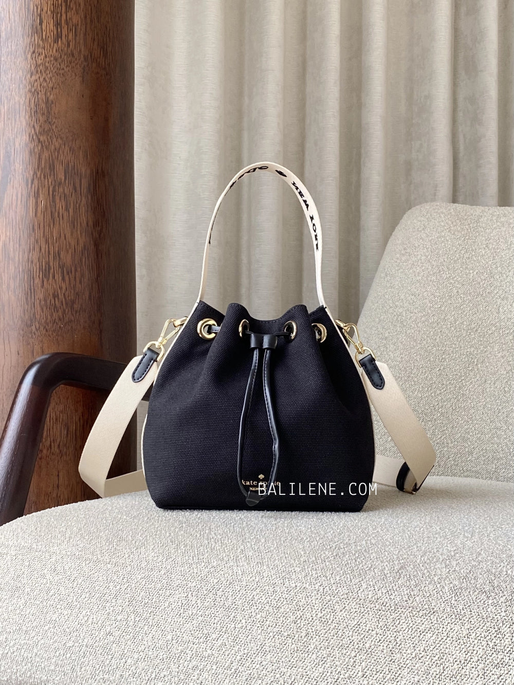 Kate-Spade-Kip-Canvas-Bucket-Bag-Black-balilene