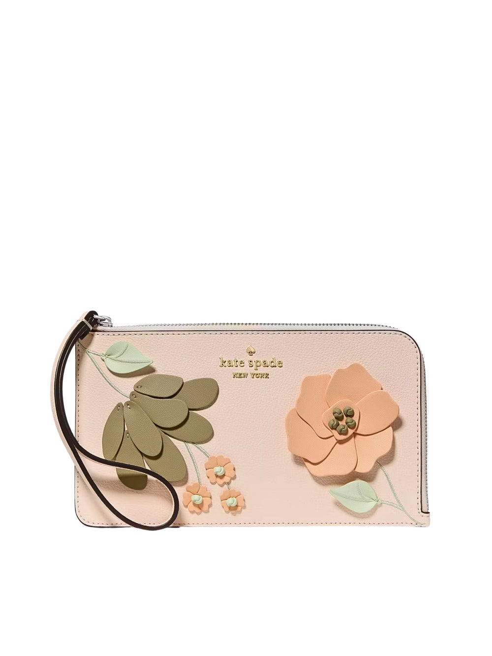 Kate Spade Lucy Floral Medium L-zip Wristlet Fresh Peach Multi