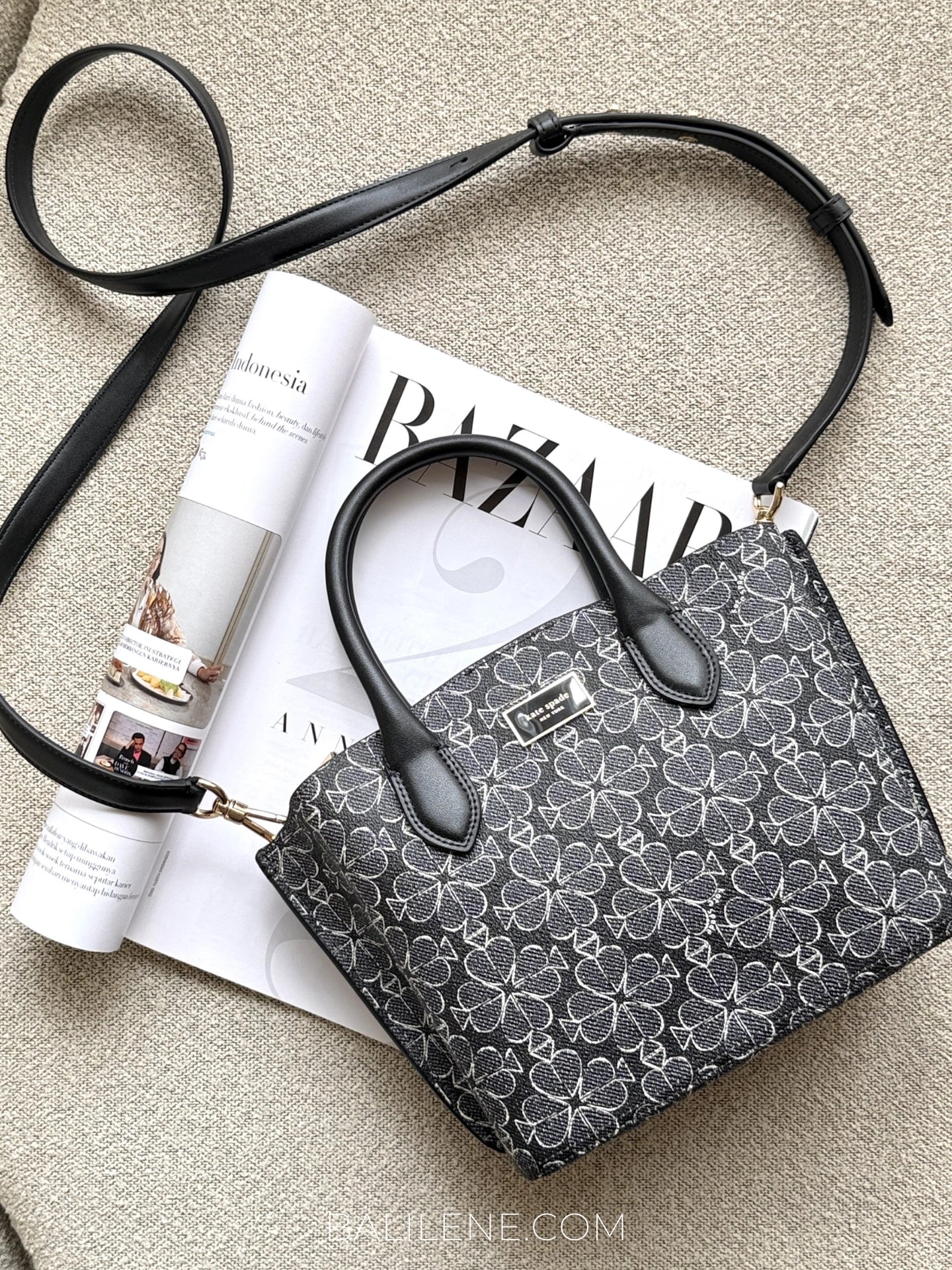 Kate-Spade-Suite-Spade-Flower-Coated-Canvas-Crossbody-Tote-Black-Multi-balilene
