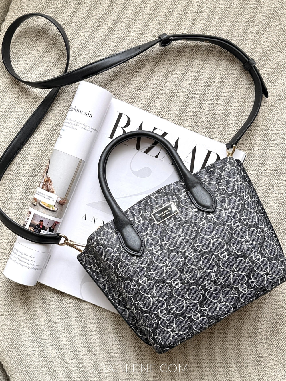 Kate-Spade-Suite-Spade-Flower-Coated-Canvas-Crossbody-Tote-Black-Multi-balilene