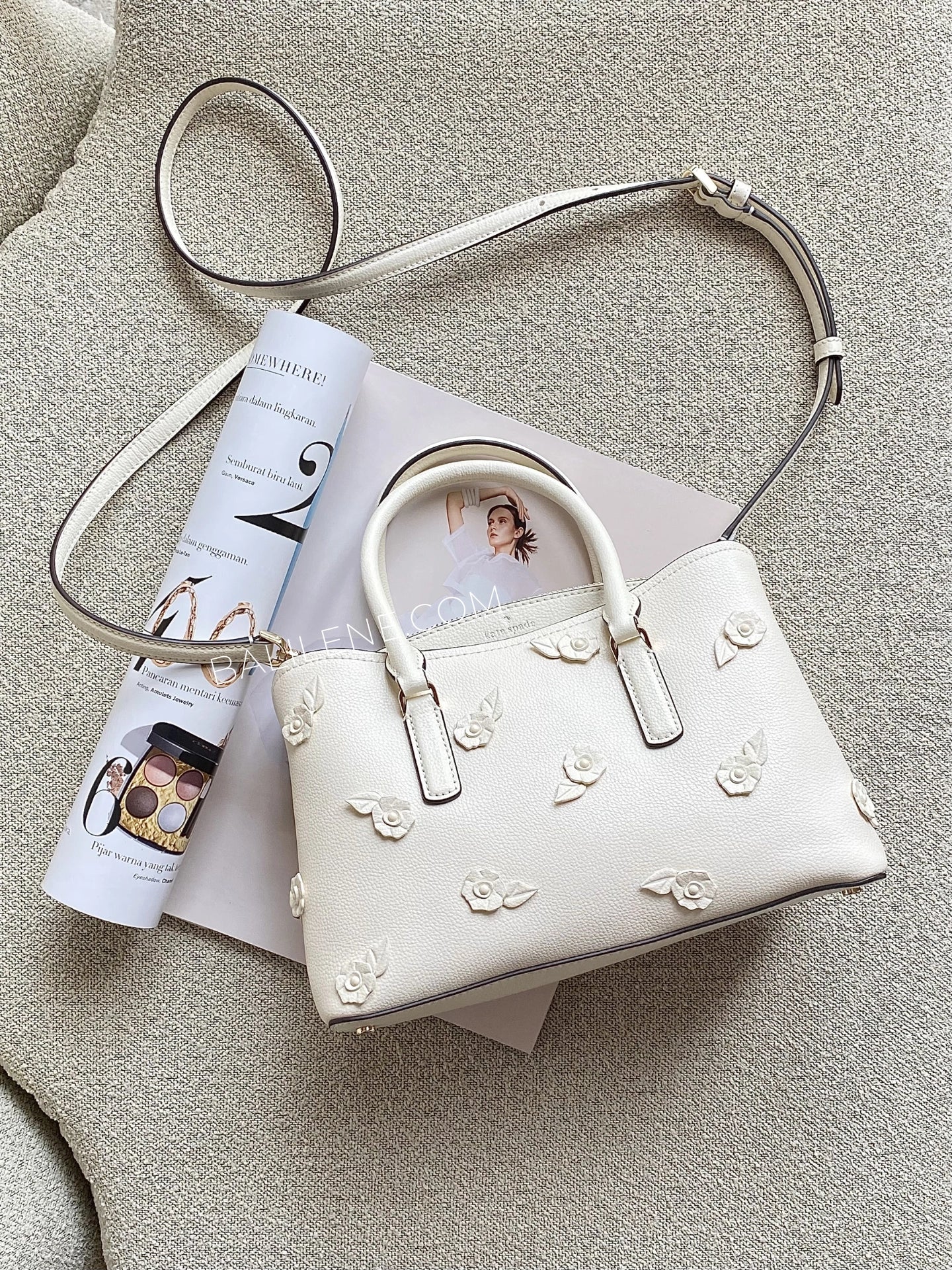 Kate-Spade-Thompson-Street-Floral-Small-Satchel-Bag-Cashew-Milk-balilene
