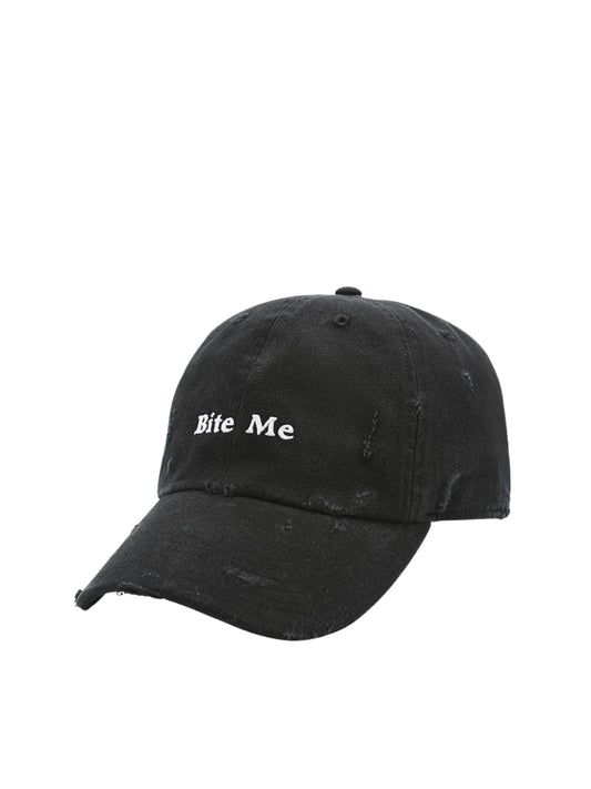 Mark-Gong-BITE-ME-Distressed-Baseball-Cap-Black