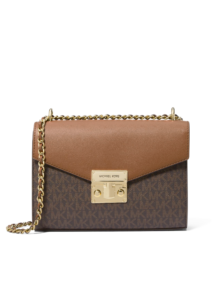 Michael Kors Rose Medium Logo and Faux Leather Shoulder Bag Brown