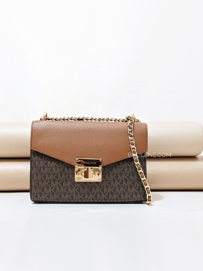 Michael Kors Rose Medium Logo and Faux Leather Shoulder Bag Brown