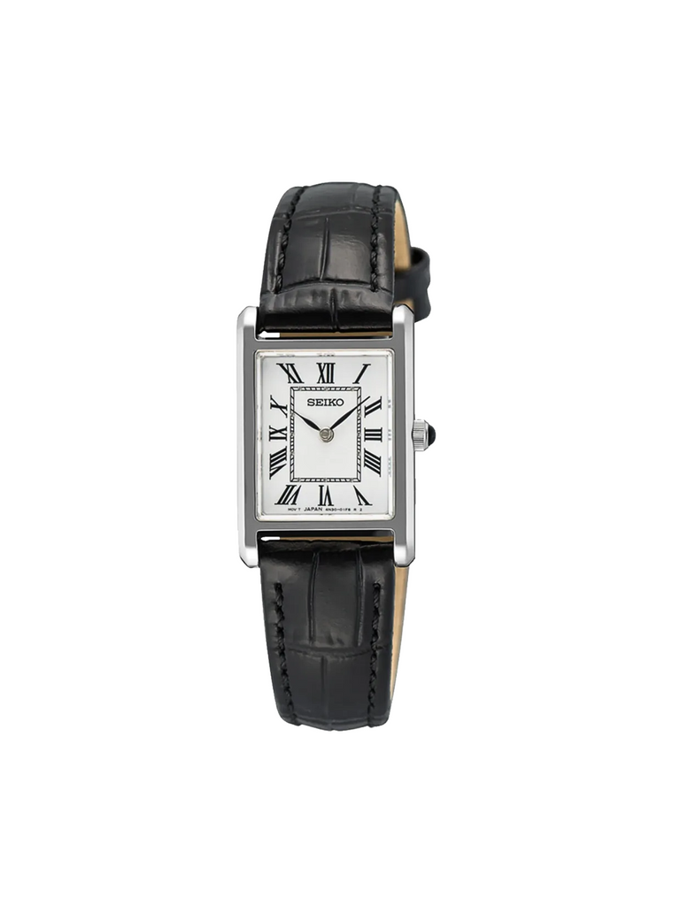 Seiko-SWR107P1-Classic-Women-Quartz-Leather-Strap-Watch-Silver-Black