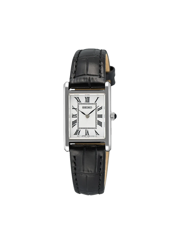 Seiko-SWR107P1-Classic-Women-Quartz-Leather-Strap-Watch-Silver-Black