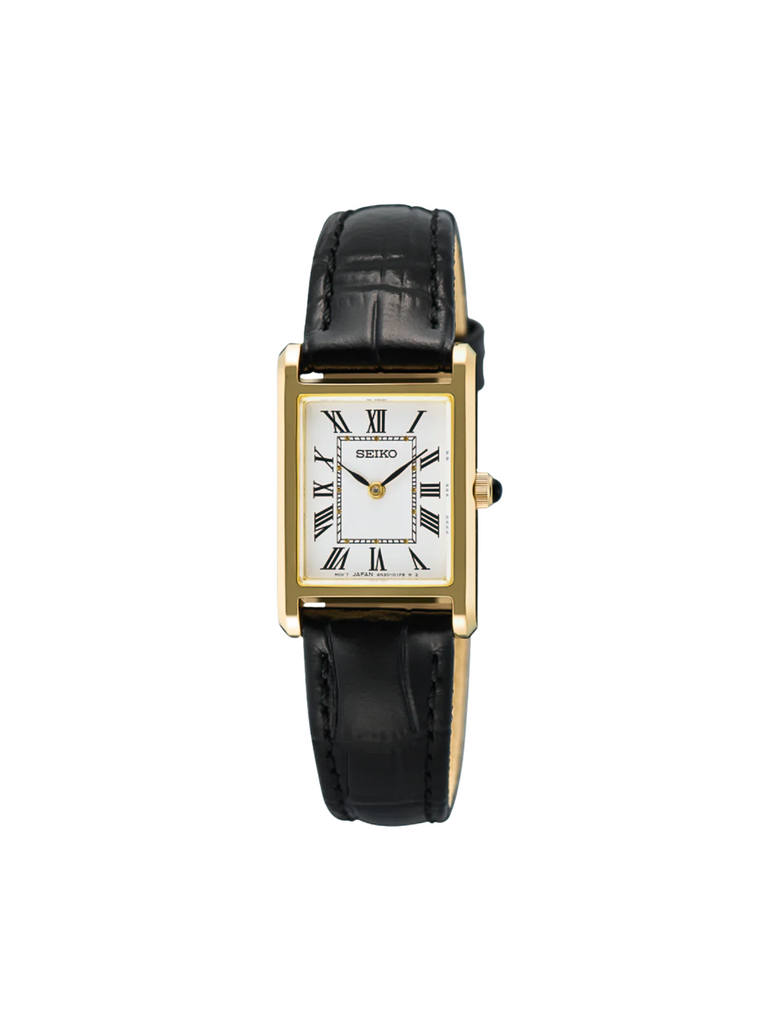 Seiko-SWR108P1-Classic-Women-Quartz-Leather-Strap-Watch-Gold-Black