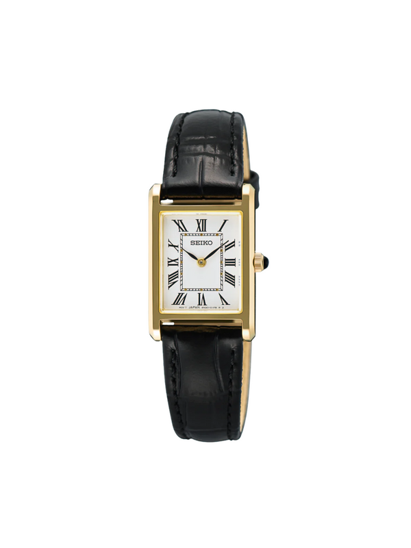 Seiko-SWR108P1-Classic-Women-Quartz-Leather-Strap-Watch-Gold-Black