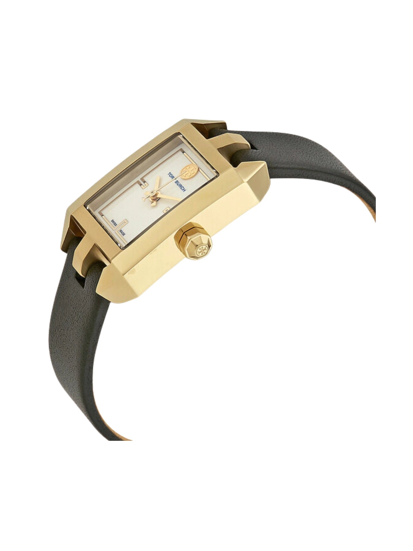 Tory Burch Dalloway Three-Hand Black Leather Strap Gold Tone Watch