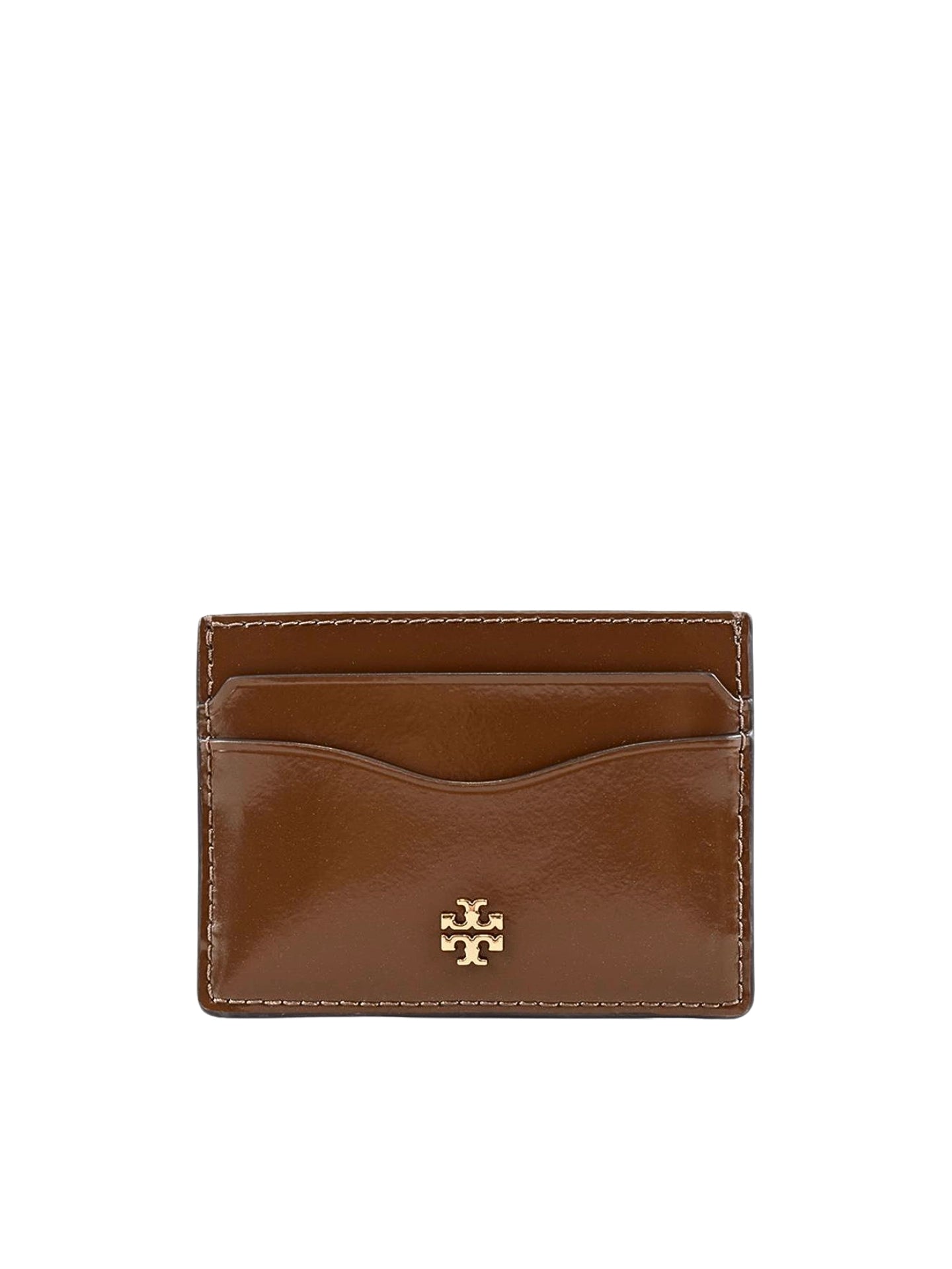 Tory-Burch-Emerson-Black-Patent-Leather-Card-Case-Wallet-Rich-Walnut