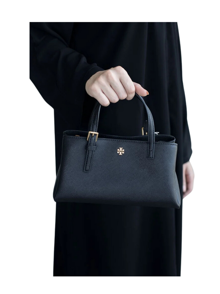 Tory Burch Emerson Mini Tote Bag In Black Balilene