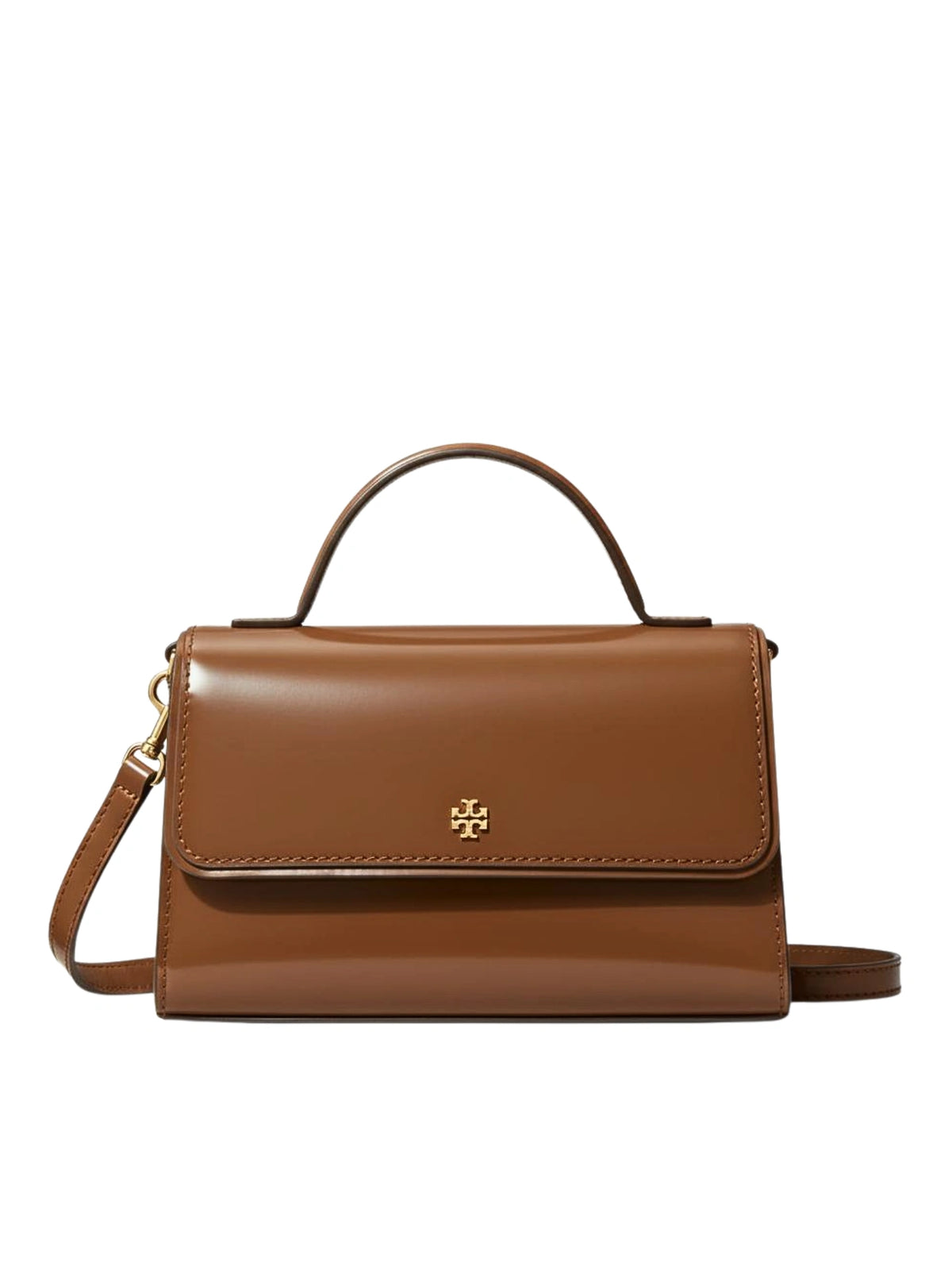 Tory Burch Emerson Patent Leather Mini Top-Handle Bag Rich Walnut