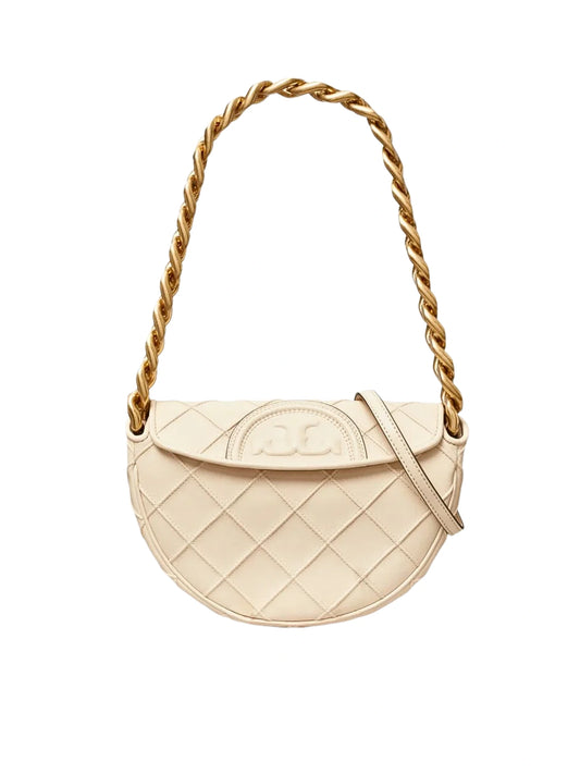 Tory Burch Fleming Soft Grain Mini Crescent Bag New Cream
