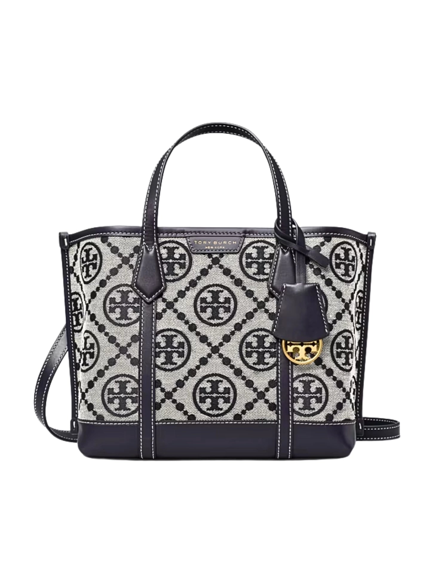 Tory Burch Perry T Monogram Small Triple-Compartment Tote Bag Tory Navy