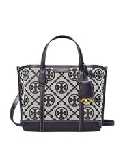 Tory Burch Perry T Monogram Small Triple-Compartment Tote Bag Tory Navy