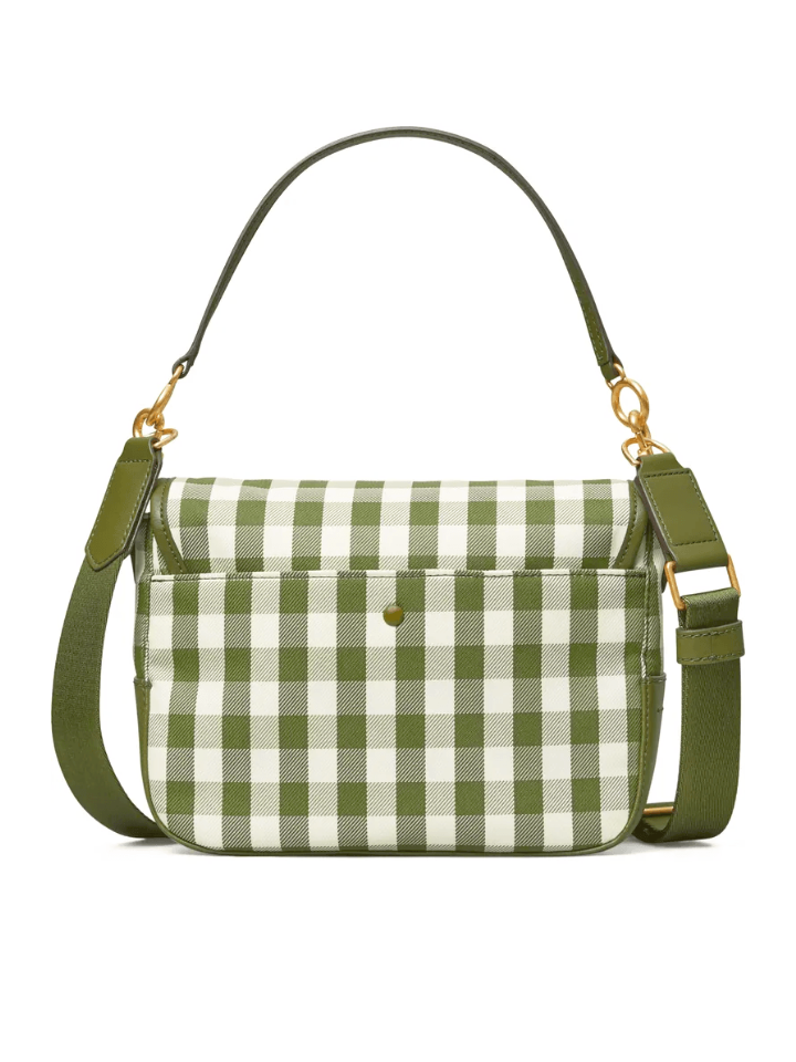 Tory Burch Piper Gingham Crossbody Bag In Leccio/New Ivory Gingham