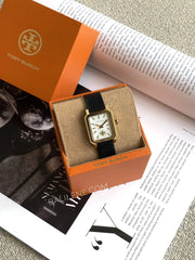 Tory-Burch-Robinson-Watch-Black-Leather-Gold-Tone-balilene