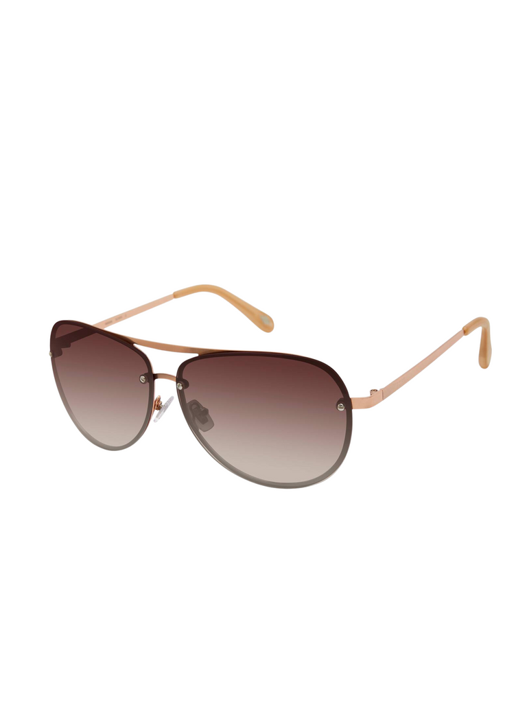bagian-samping-Fossil -Women's- Aviator- Round -Sunglasses- Brown / Rosegold