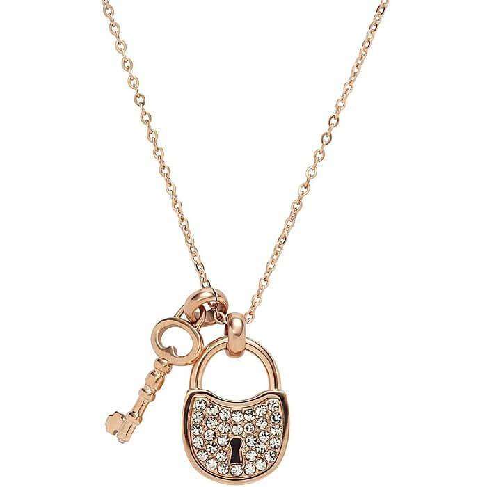detail-Fossil- JF00089791- Necklace- Women- Jewellery- Fossil- Lock- and- Key
