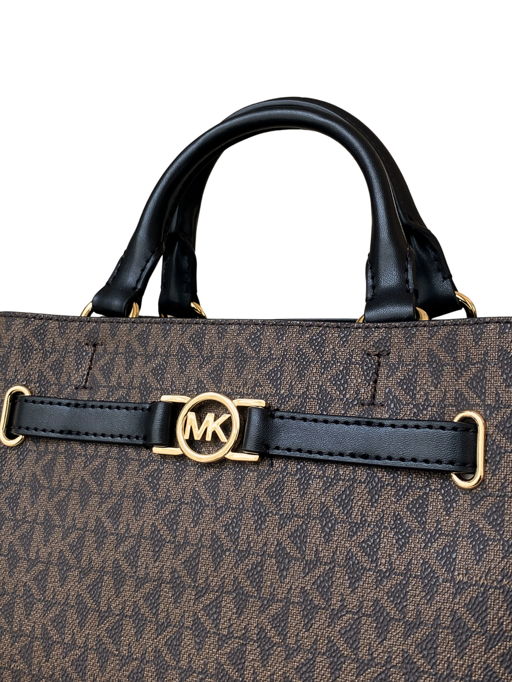 detail-Michael-35S3G6RS1B-Kors-Reed-Small-Belted-Logo-Satchel-Brown-Black