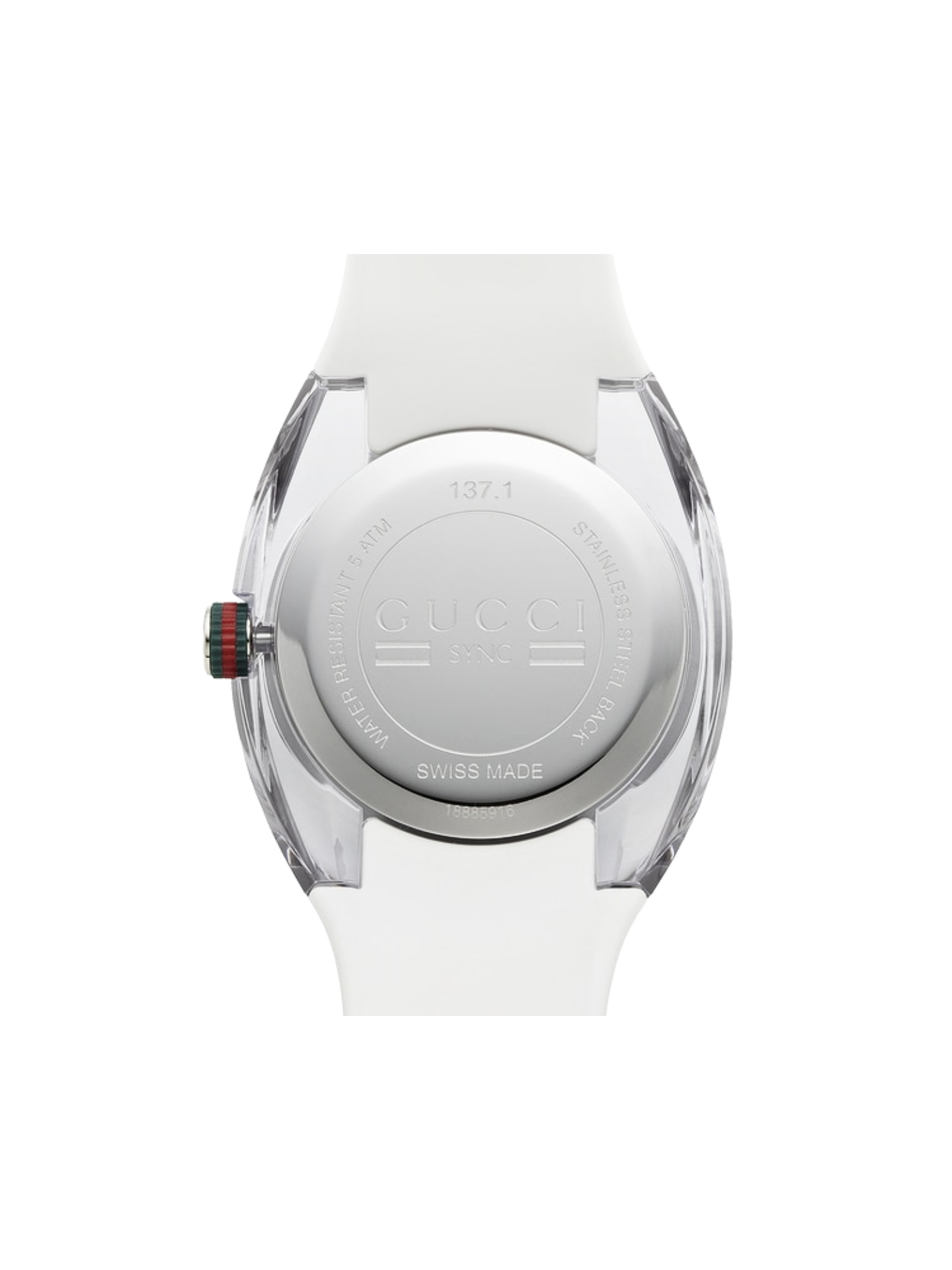 detail-belakang-Gucci-Sync-Stainless-Steel-Silver-White-Rubber-Strap-Watch