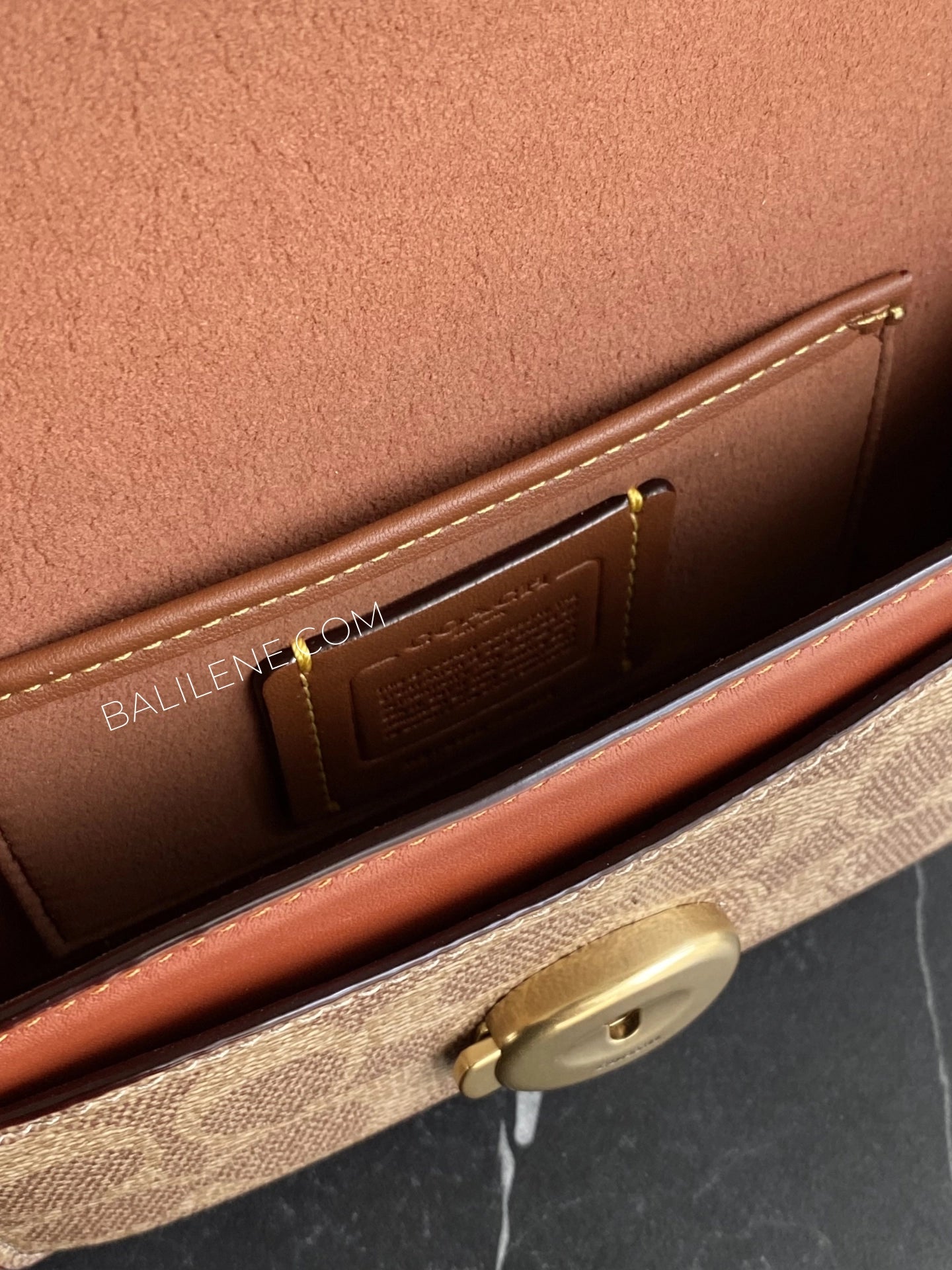 detail-dalam-Coach-Tabby-Wristlet-In-Signature-Canvas-Tan-Rust-balilene